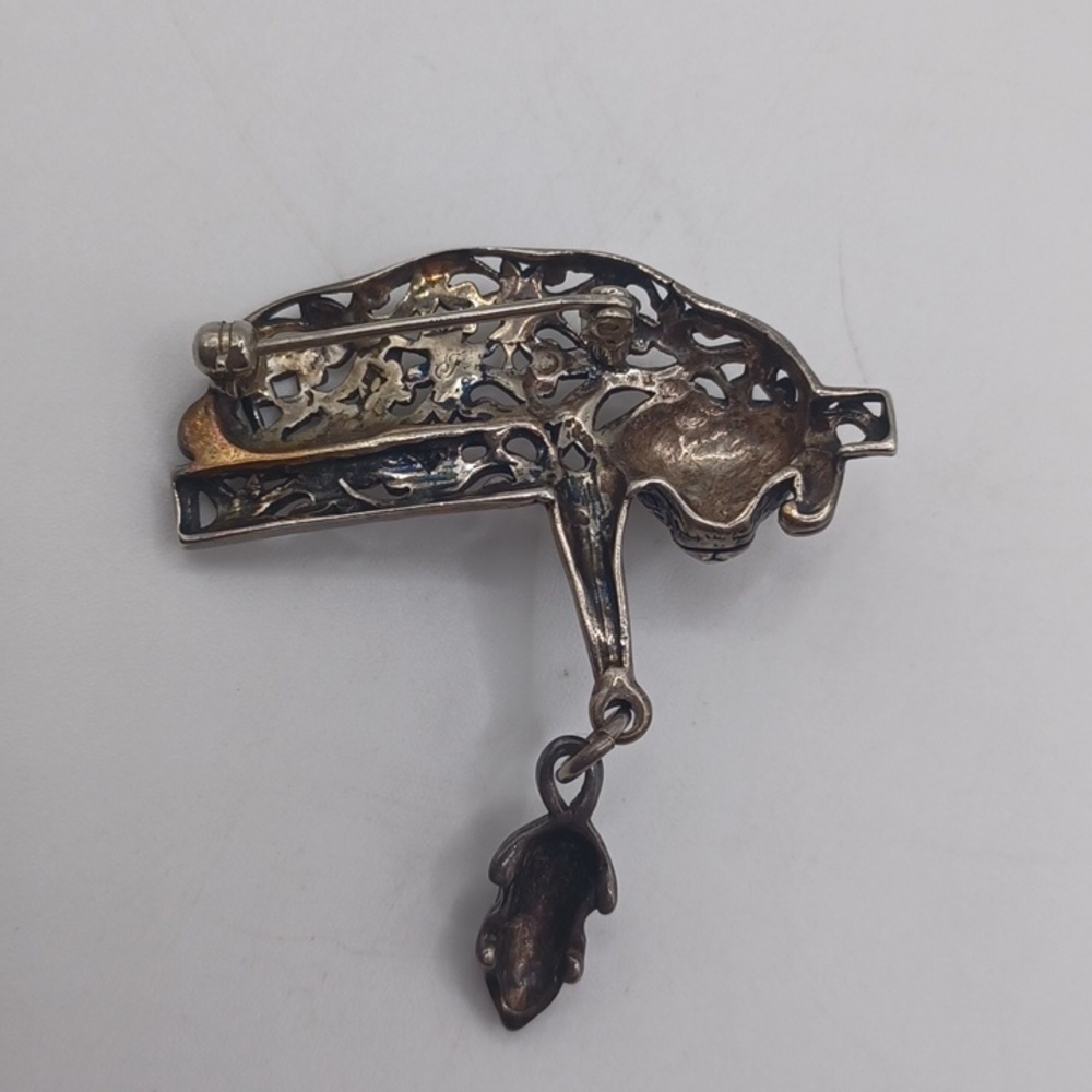 Jezlaine Sterling Silver Cat With Dangling Mouse Brooch - Picture 3 of 6